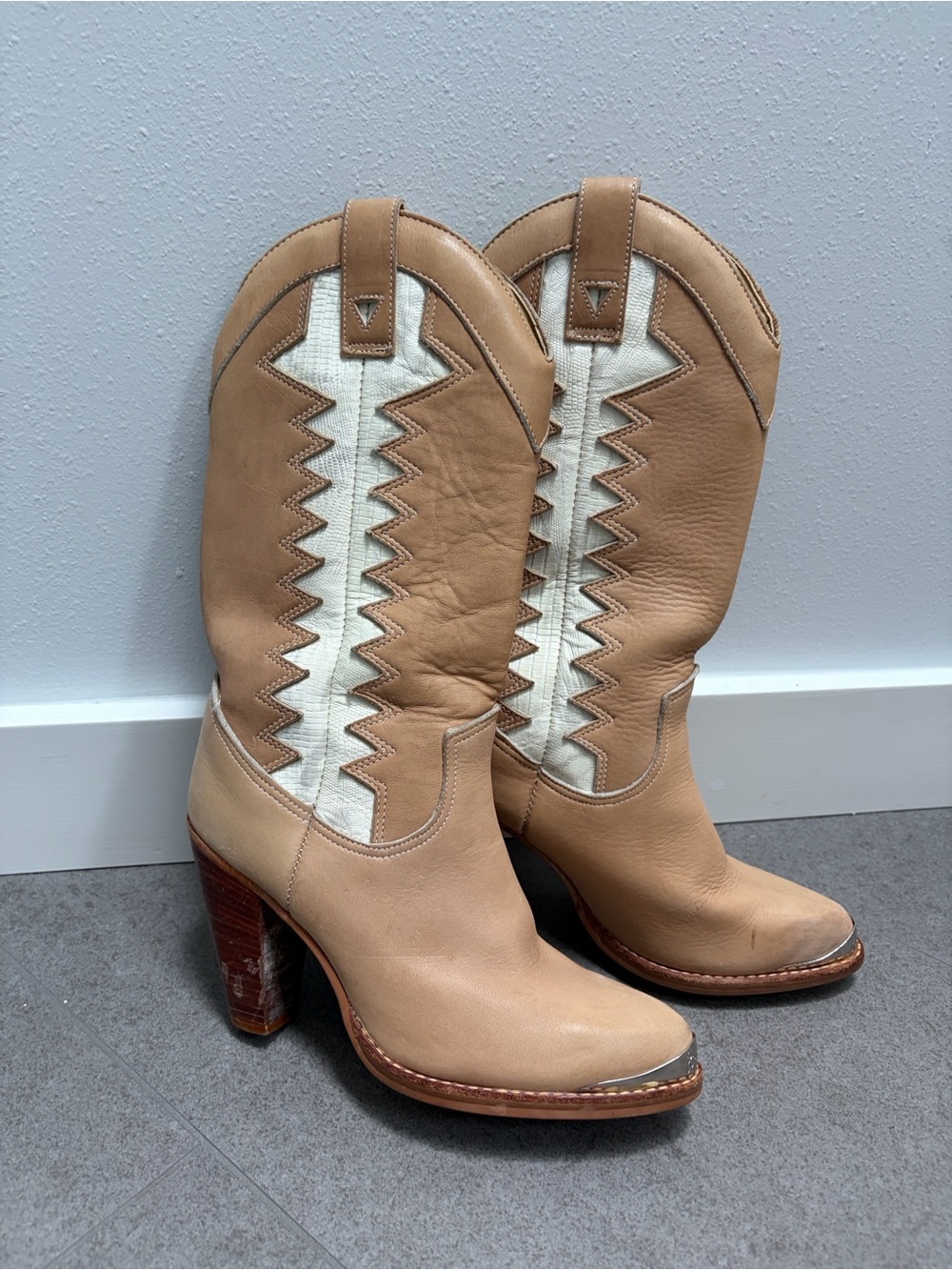 Zodiac Tan and Cream Western Heeled Boots